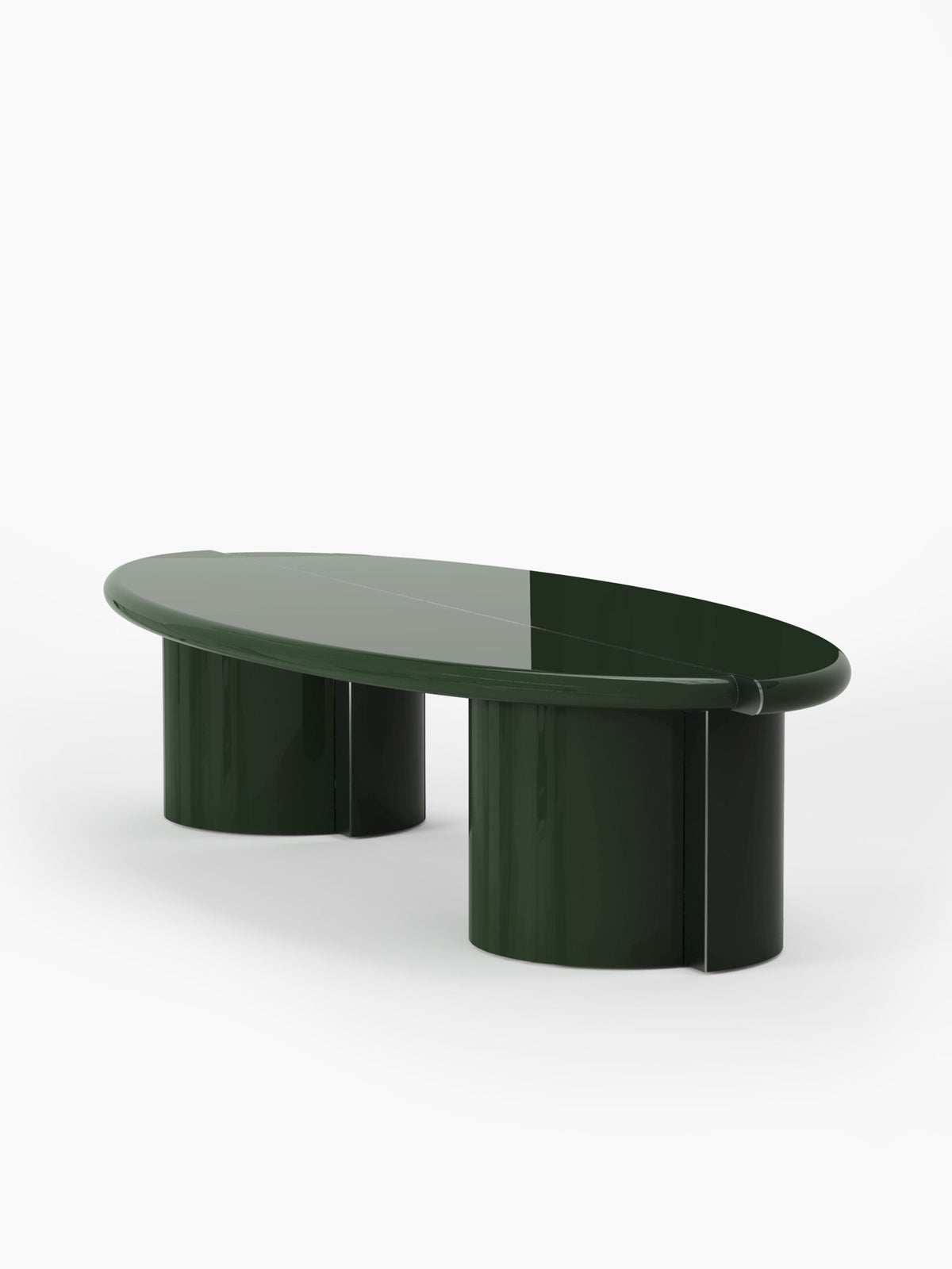 Tayma Coffee Table in Bottle Green high gloss lacquer, three-quarter view
