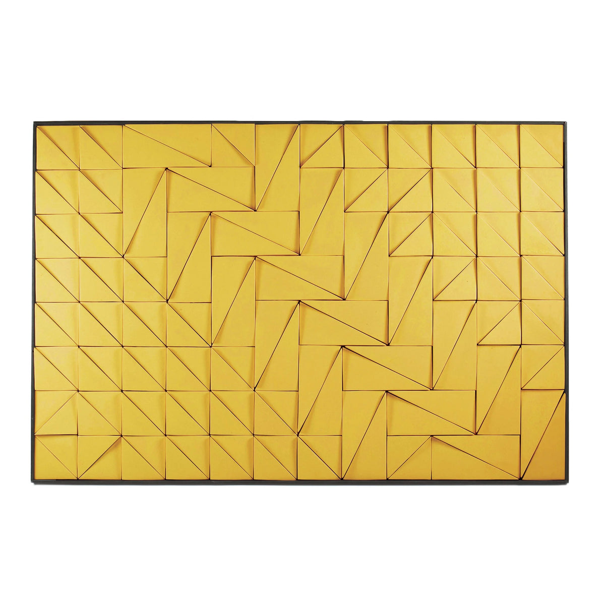 Tejo Panel in Yellow glazed ceramic tiles with geometric triangles, front view