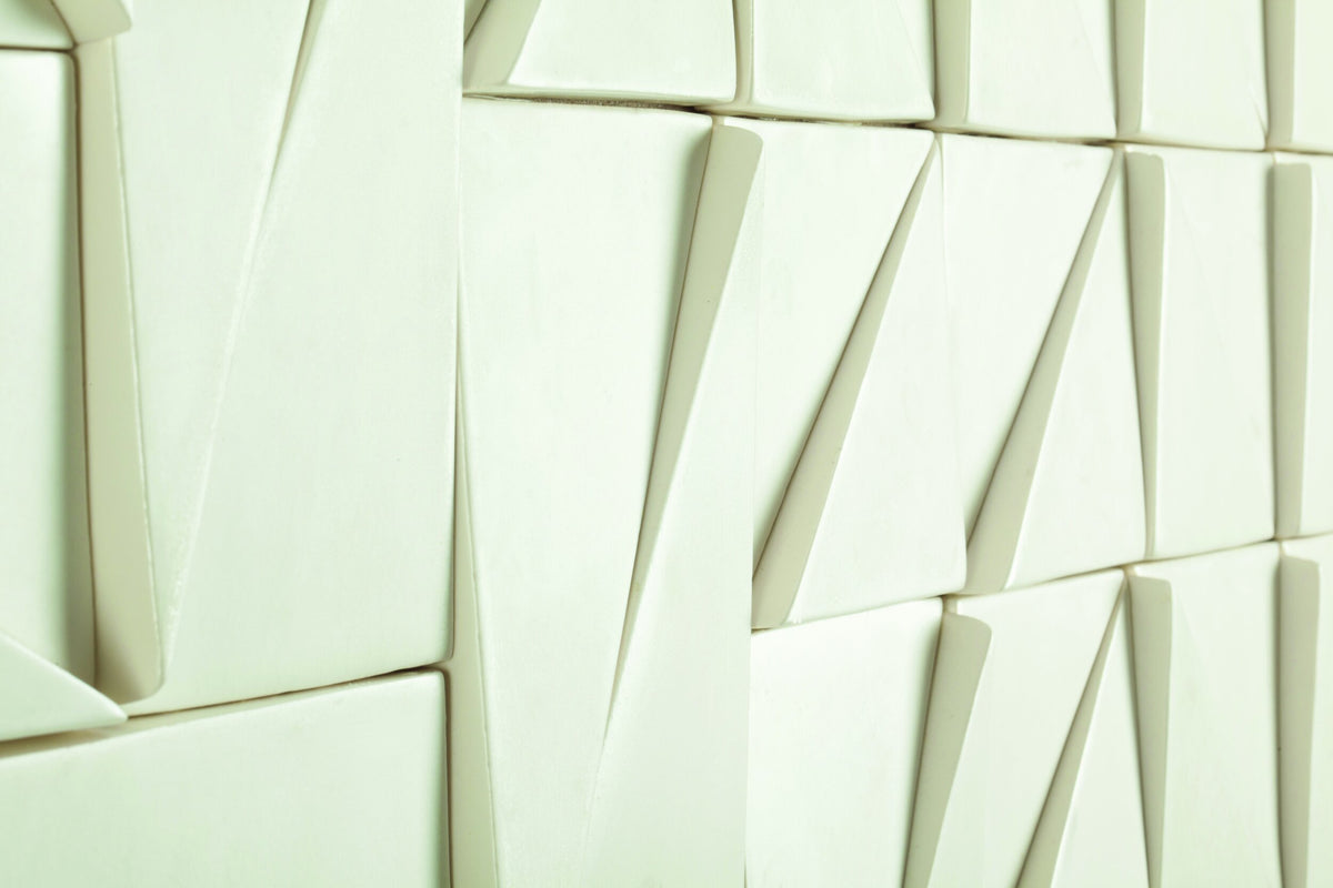 Tejo Panel close-up of sculpted Ivory ceramic tiles