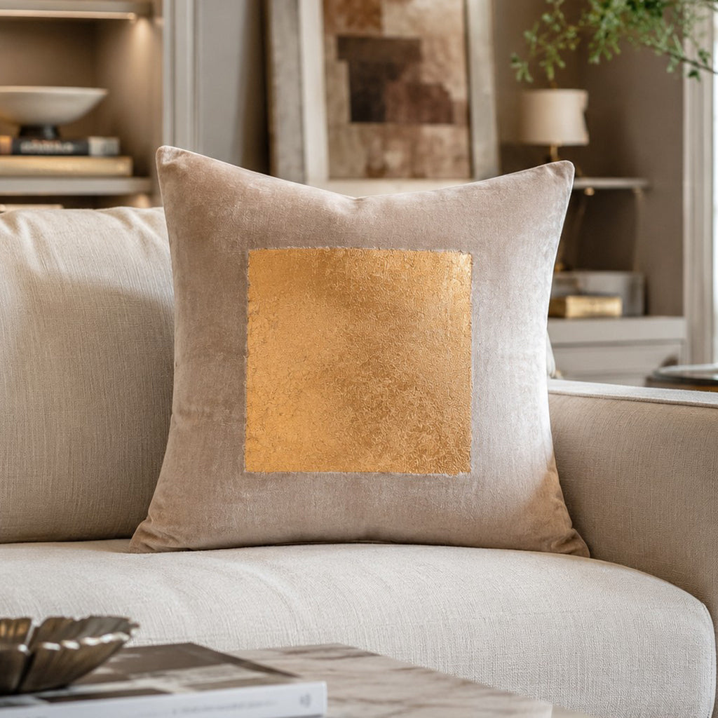 Verona Pillow, Gold, styled in a living room by Maison Burgos