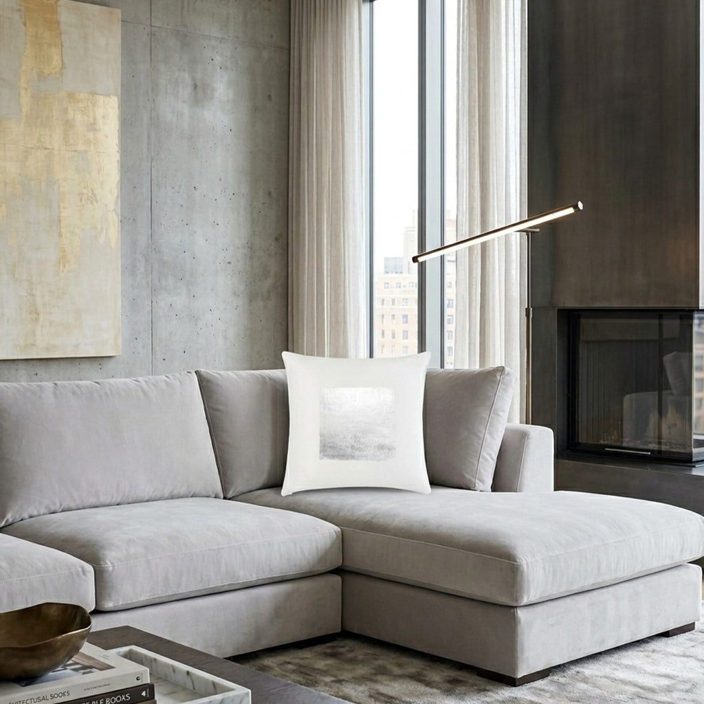 Verona Pillow, Ivory Silver, styled in a living room by Maison Burgos