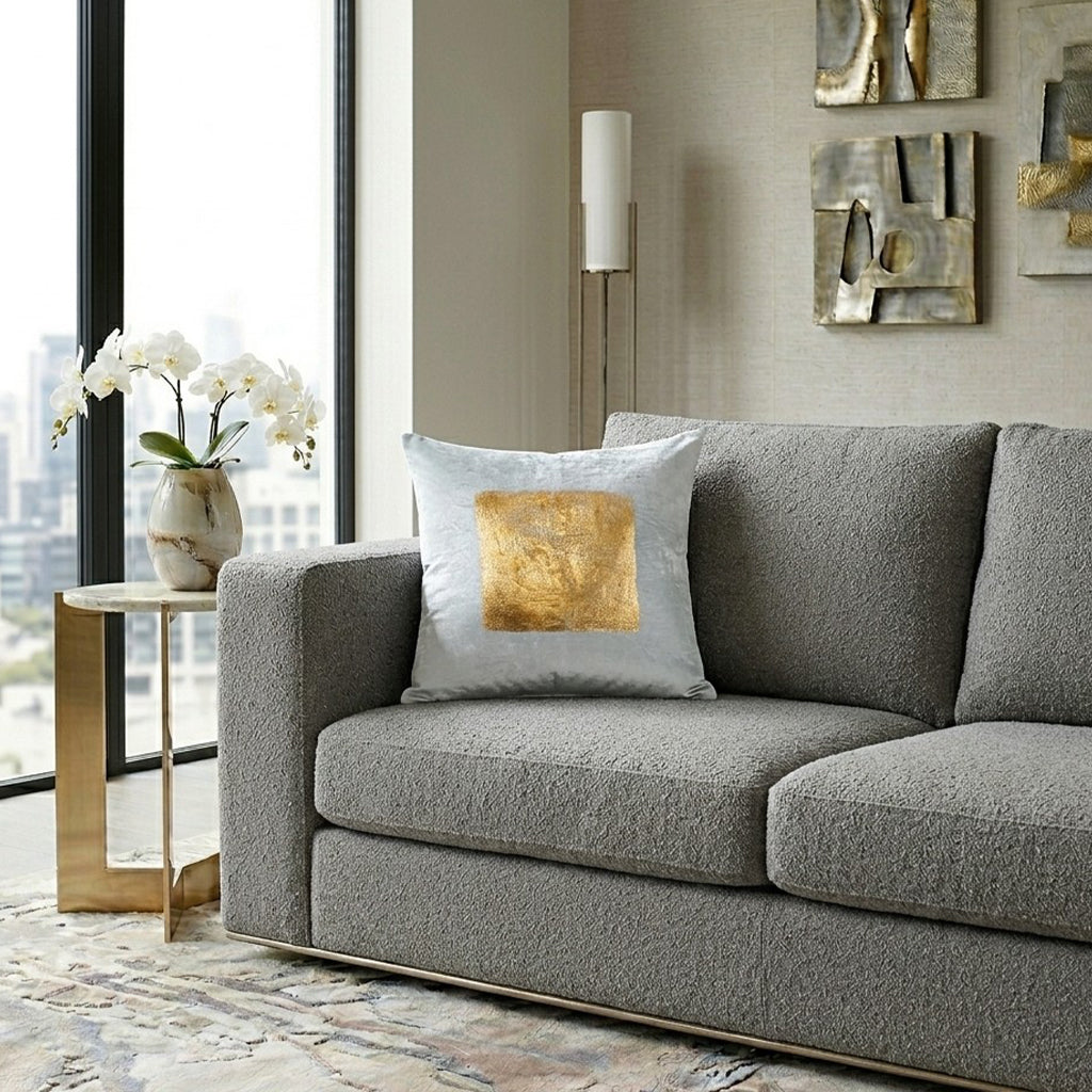 Verona Pillow, Teal Gold, styled in a living room by Maison Burgos