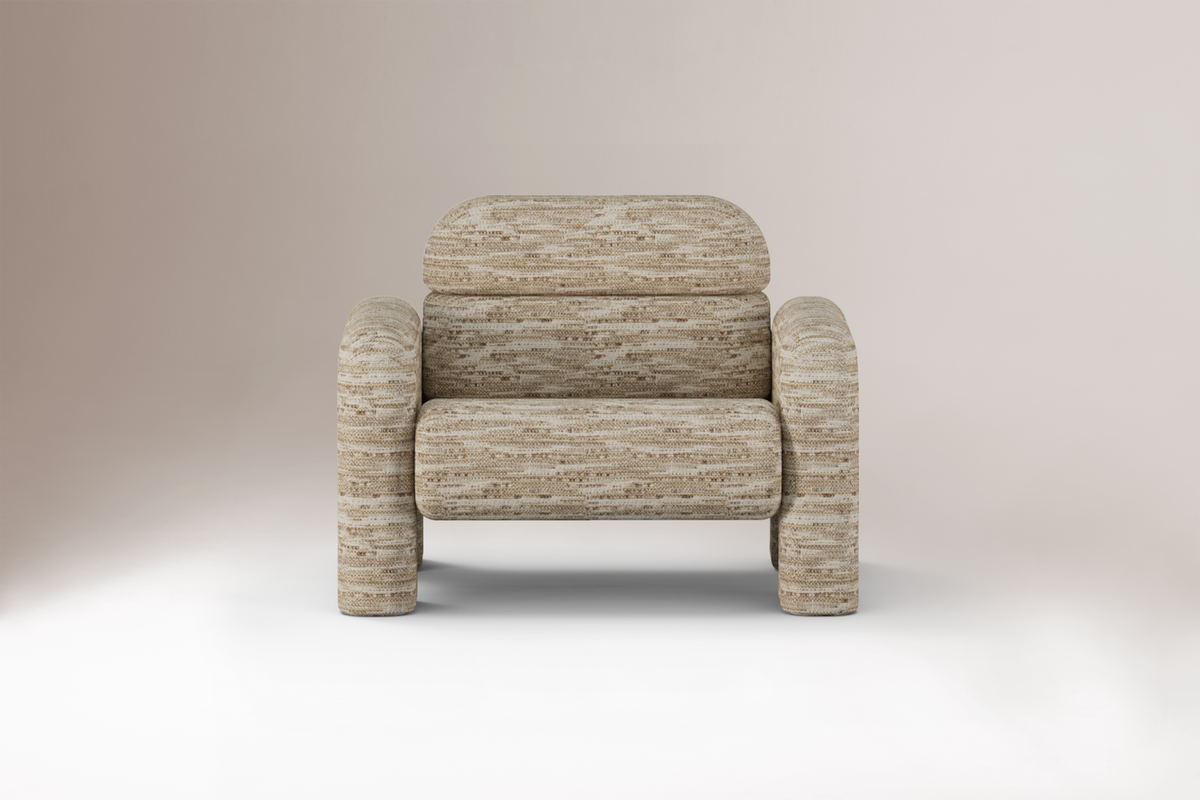 Vertigo Armchair in beige textured weave, front view