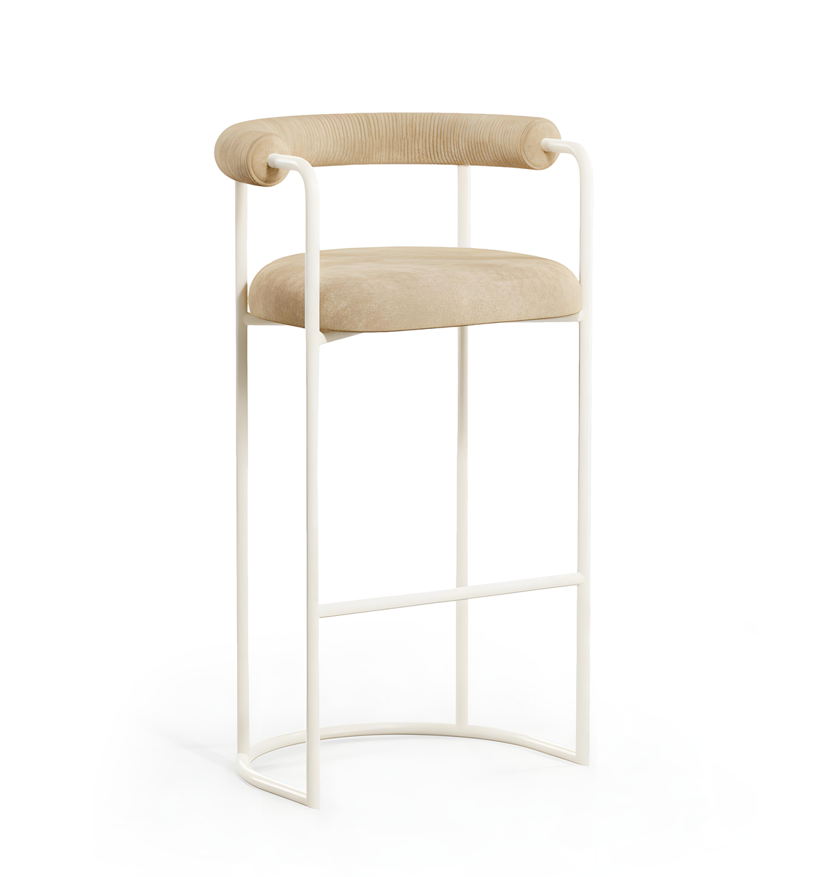 Volta Bar Stool Orion III Sand with Ivory lacquered metal by Maison Burgos