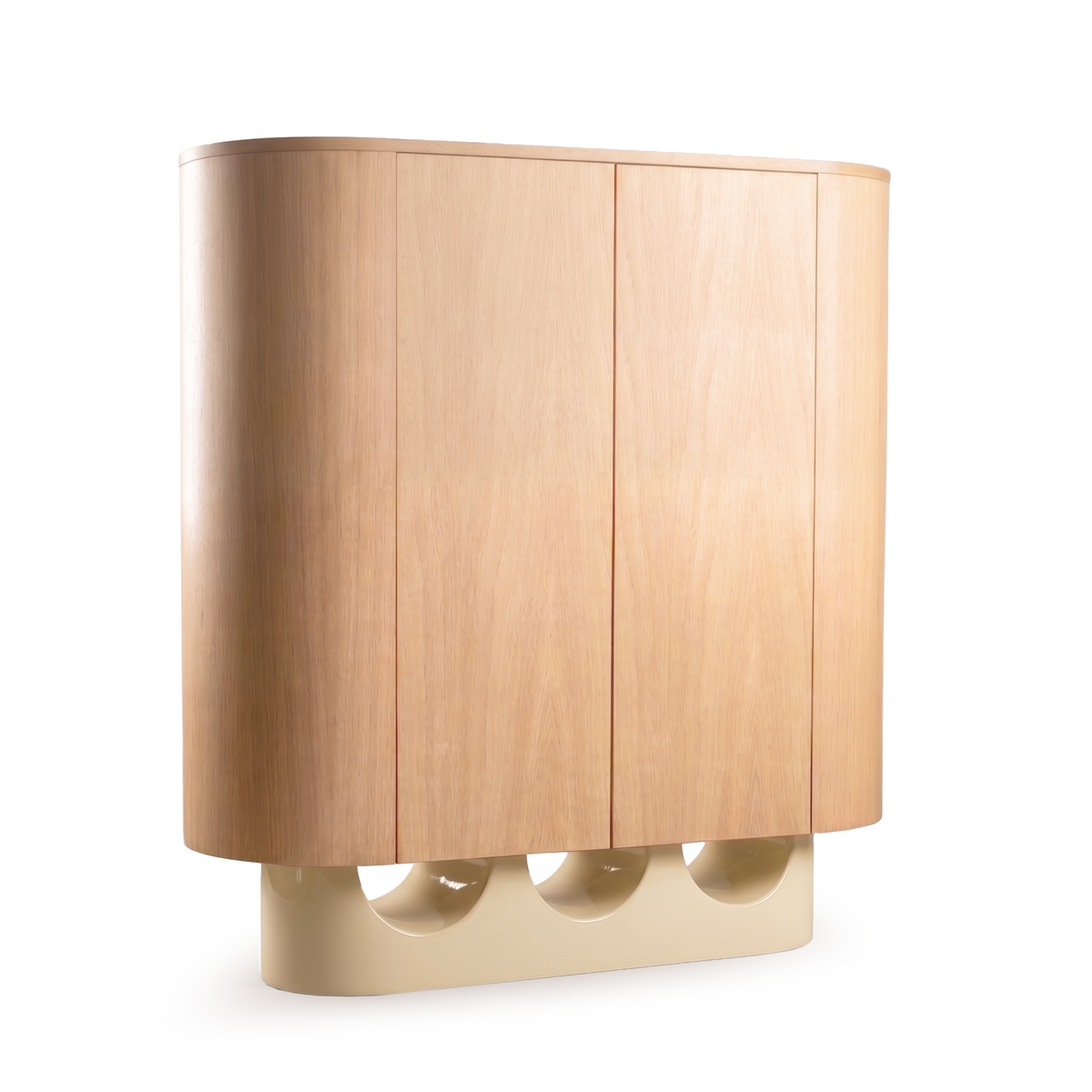 Wave Bar Cabinet natural oak with ivory lacquer base by Maison Burgos