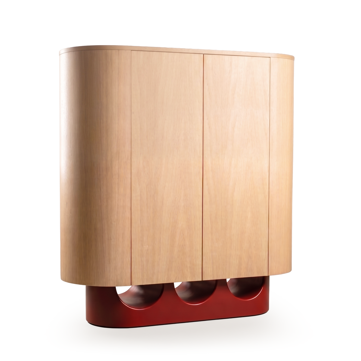 Wave Bar Cabinet natural oak with wine lacquer base by Maison Burgos