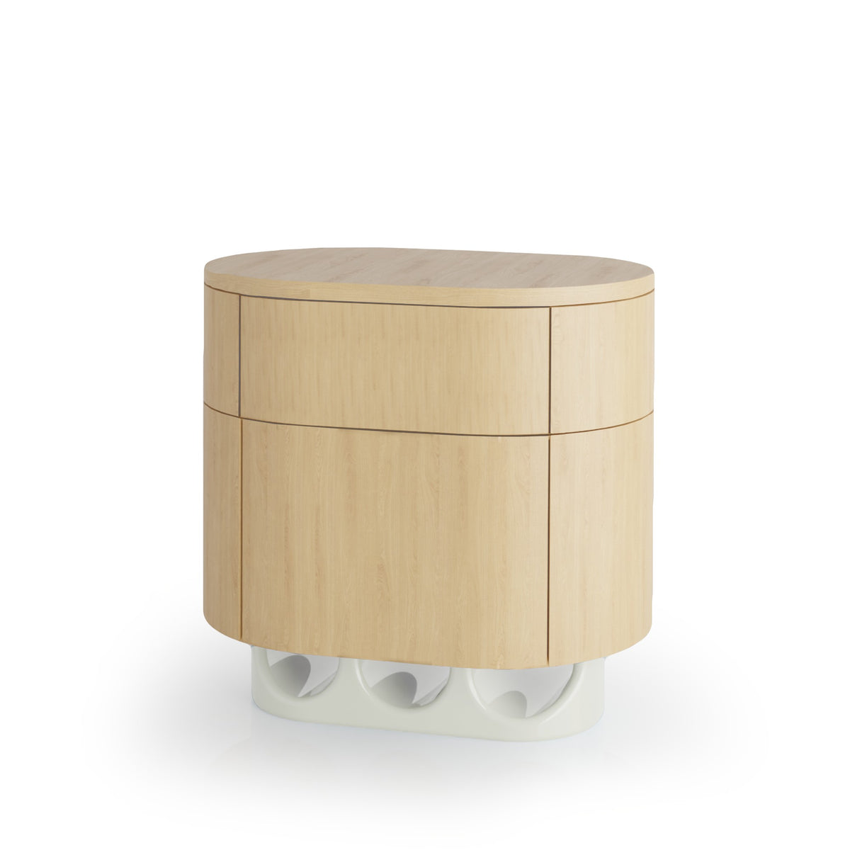 Wave Bedside Table natural oak with ivory lacquer base by Maison Burgos