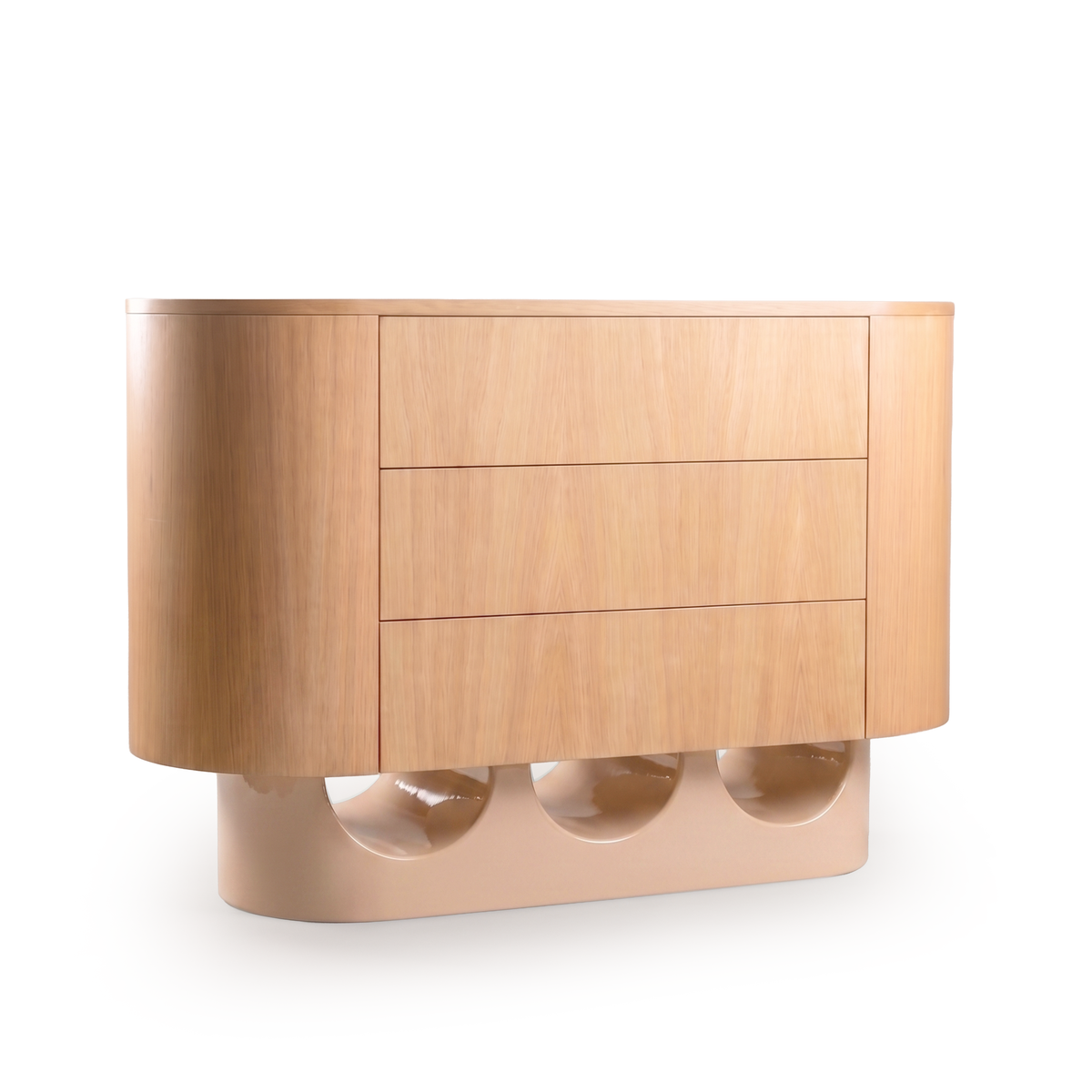 Wave Chest of Drawers natural oak with nude lacquer base by Maison Burgos