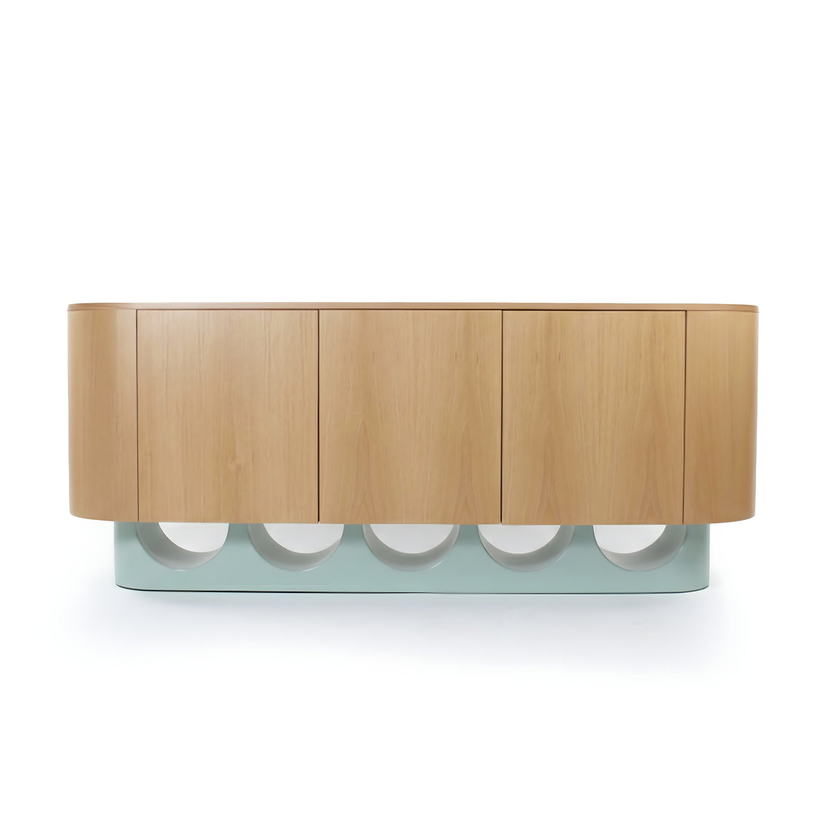 Wave Sideboard natural oak with jade lacquer base front view by Maison Burgos
