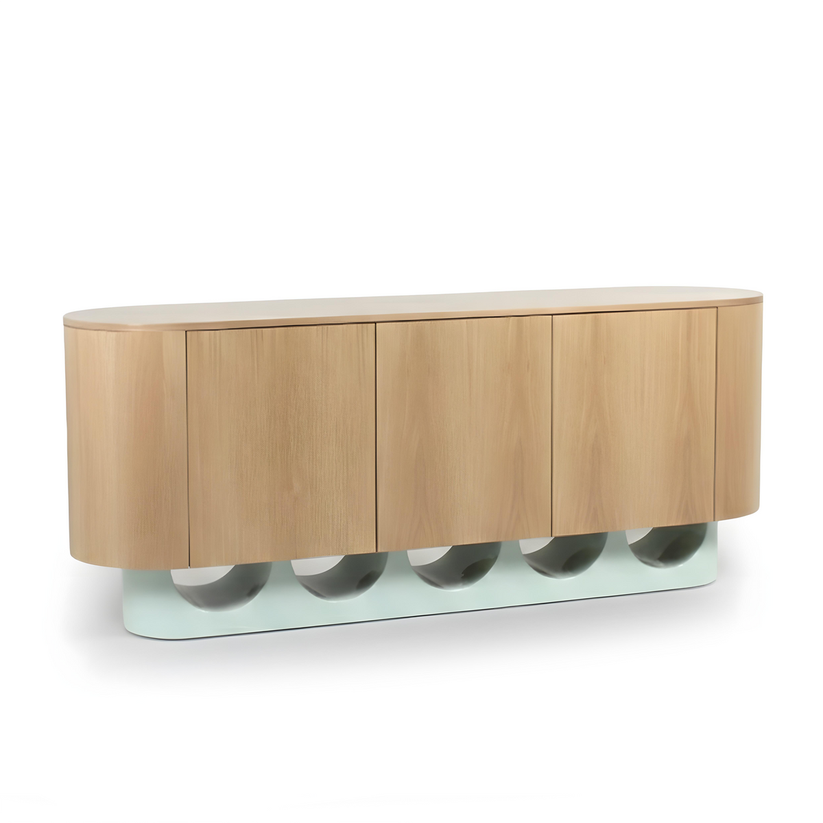 Wave Sideboard natural oak with jade lacquer base by Maison Burgos