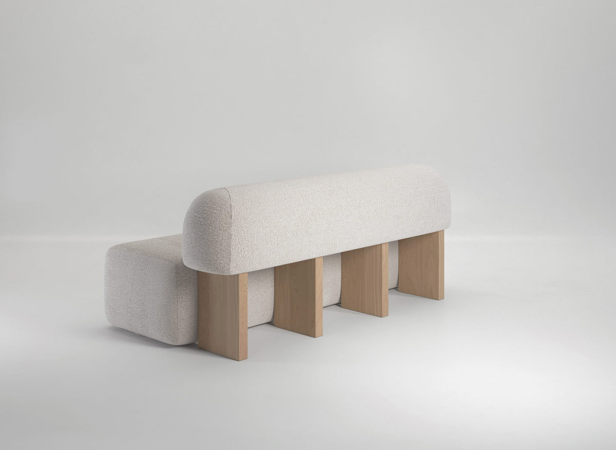 Yemeni Sofa in light grey Soft Bouclé on a grey studio backdrop