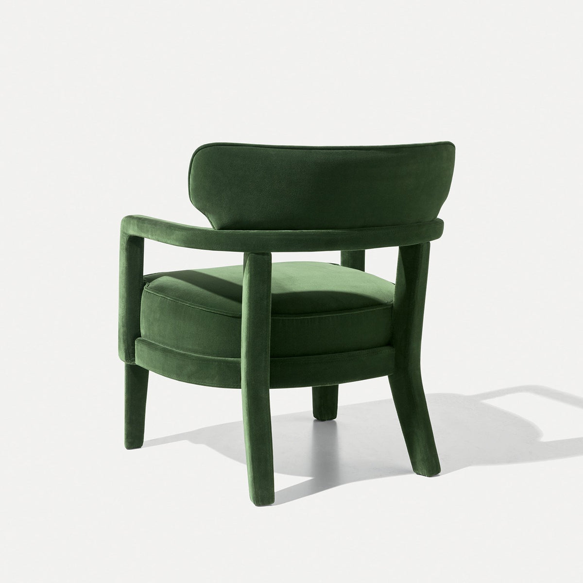 Zoe Armchair in green velvet, three-quarter view